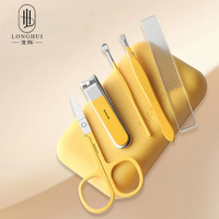 Ensemble de coupe-ongles portable Longhui 5 en 1 en acier au carbone avec miroir pour manucure et pédicure professionnelle, outils de beauté en gros