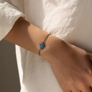 S925 Silver Hamsa Hand <b>Bracelet</b> With Blue Crystal Eyes Rhodium Plated Chain Link Unisex Everyday Wear Jewelry - Product Image 5
