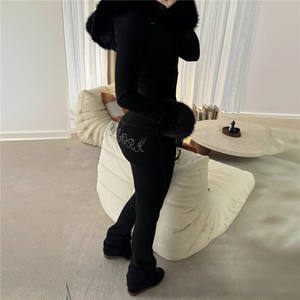 Conjunto Deportivo de 2 Piezas con Letra de Brillantes Otoño Invierno 2025, Chaqueta con Capucha, Cremallera y Manga Larga con Retazos de Pelo + Pantalón Acampanado - Product Image 2