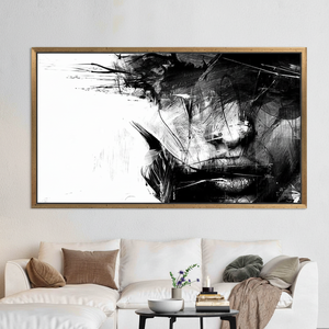 Abstract Woman Art Deco Panel Canvas Print Minimalist <b>Black</b> and White Wall Art Clear <b>Framed</b> Hanging - Product Image 3