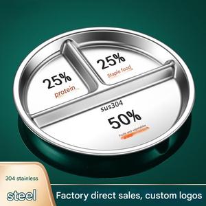 Piatto Diviso in Acciaio Inox 304 da 23cm, Vassoio Rotondo a 3 Scomparti per Controllo Porzioni, Piatto di Servizio per Adulti e Mensa - Product Image 1