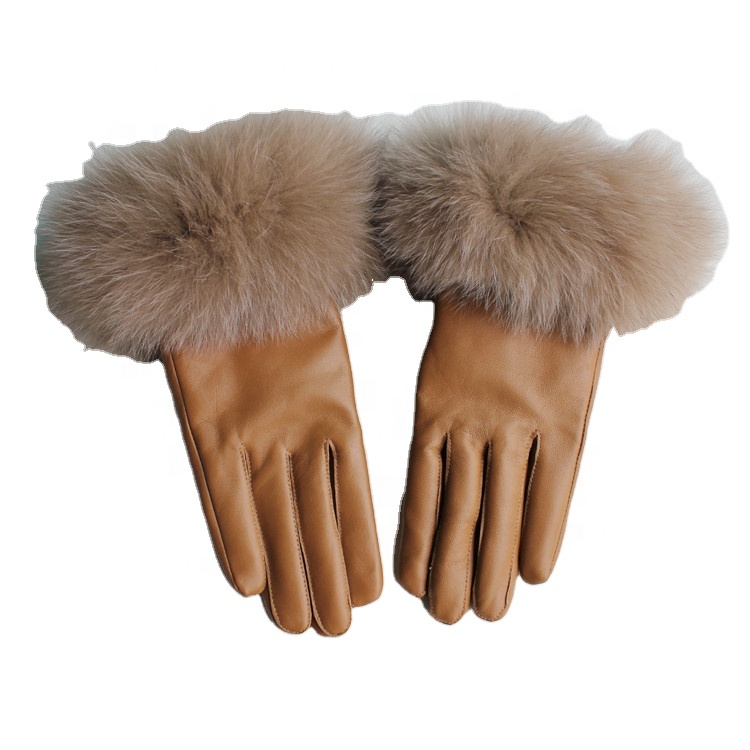 ZF5848 Женская Роскошная теплая зимняя рукавица из лисьего меха, перчатки для сенсорного экрана, женские перчатки из кожи наппа