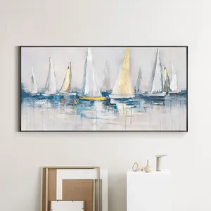 Velero grande fiesta veleros originales se reúnen <span class=keywords><strong>en</strong></span> <span class=keywords><strong>el</strong></span> <span class=keywords><strong>paisaje</strong></span> del puerto arte azul pared arte abstracto <span class=keywords><strong>pintura</strong></span> al óleo a mano - Product Image 2
