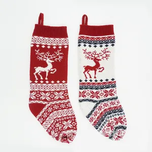 厂家定制针织麋鹿羊毛提花圣诞长袜装饰圣诞长袜礼品袋