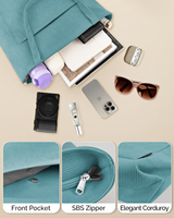 Sacs fourre-tout en velours côtelé pour femmes, sac fourre-tout de grande capacité, sac à provisions réutilisable, sac à bandoulière avec poches intérieures