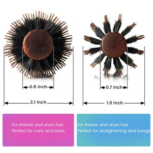 Brosse à cheveux ronde en nylon et poils de sanglier avec manche en bois naturel, peigne de coiffure professionnel, brosse à queue pointue pour cheveux bouclés - Product Image 3