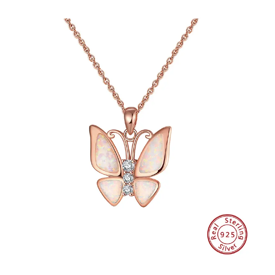 Original Trendy Rhinestone Opal Butterfly Moissanite Fine Jewelry Pendant Quality 925 Sterling Silver Butterfly Necklaces