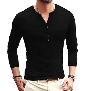 Erkek Casual Slim Fit temel Henley uzun kollu moda T-Shirt Slim Fit T gömlek Henley erkek henley t Shirt düz uzun kollu
