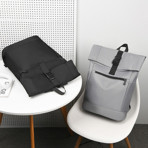 Urban casual business roll-top <b>backpack</b>, college-style roll-flap schoolbag, solid-color roll-top rucksack with logo - Product Image 2