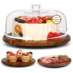 Support à gâteau en bois avec couvercle en dôme pour cadeaux de pâtisserie, anniversaires, cuisine, fêtes, mariages - Product Image 1