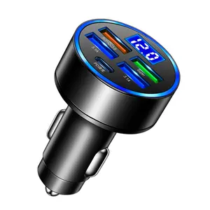 Pengisi daya mobil 6 port dengan tampilan digital LED 4 USB 2 PD Tipe C pengisi daya cepat QC3.0 pengisi daya mobil