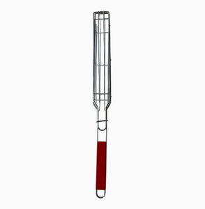 Panier de cuisson en métal pour barbecue avec poignée en bois pour la marinade de la viande, le charbon de bois, le camping et les pique-niques - Product Image 1