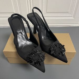 Chaussures à talon haut pour femme, escarpins noirs à strass, talons kitten slingback tendance - Product Image 2