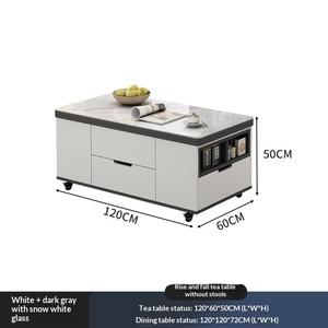 Table basse multifonctionnelle moderne en verre, réglable et pliable, combinée à une table à manger, ensemble de meubles TV double usage pour la maison, luxe - Product Image 6