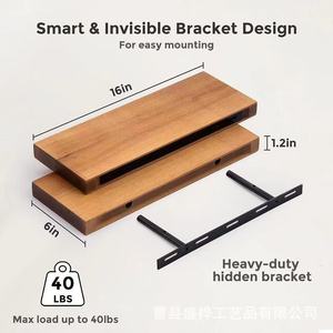 Wooden <b>Wall</b> <b>Shelf</b> 2 Tier Rectangle <b>Wall</b> <b>Mounted</b> For Bathroom Storage Display Rack - Product Image 2