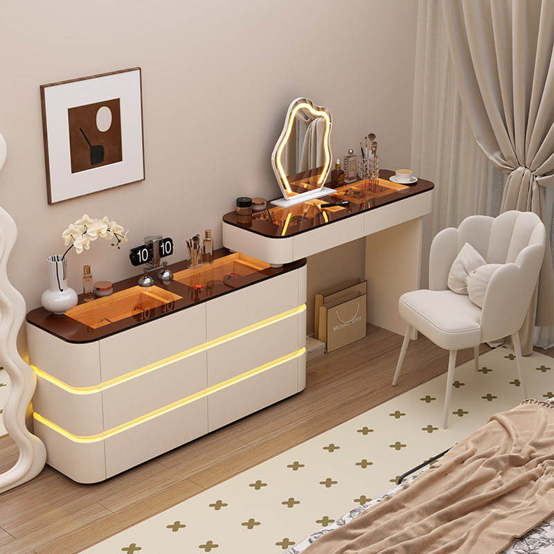 Nordic Light Luxury Modern Cream-Colored Solid Wood Bedroom Makeup ...