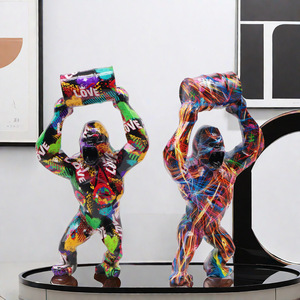 Resin Colorful <strong>Gorilla</strong> Statue African Animal Statues Monkey Sculpture Jungle Animals for Home Decoration - Product Image 6