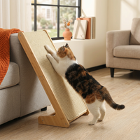 Rampe à gratter pour chat en bambou en forme de L, planche à gratter en sisal, meuble pliable pour chat d'intérieur