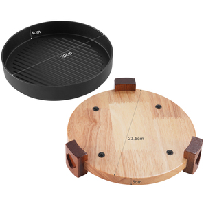 Poêles et casseroles rondes en <span class=keywords><strong>fonte</strong></span> <span class=keywords><strong>émaillée</strong></span> de haute qualité, pré-assaisonnées par le fabricant, à motif solide, avec base en bois - Product Image 2
