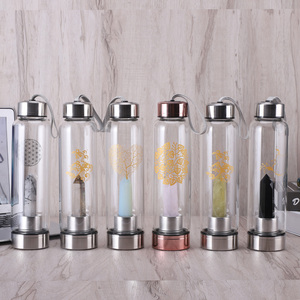 Bouteille d'eau de Quartz de Rose d'améthyste de gemme de 500ml bouteille d'eau d'élixir infusé en cristal en verre avec cristaux interchangeables - Product Image 2