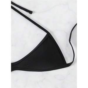 Top de Bikini Personalizado para Mujer con Cuello Halter y Lazos en la Espalda, Traje de Baño de Una Pieza en Spandex y Nailon Elástico para Playa - Product Image 3