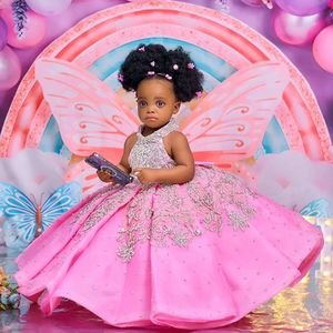 chinese dress ladies Luxury Pink Baby Flower Girl Dresses Arabic Pearls Princess J042 Pink / 10(140CM)
