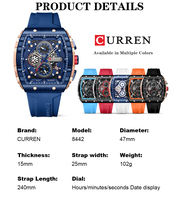 CURREN 8442 Montre-Bracelet à Quartz Homme Tonneau Étanche Chronographe Montre pour Homme Sport Silicone Horloge Masculine Date Automatique Relogio Masculino