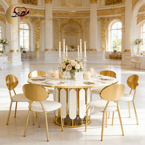 Mesa de Comedor Redonda Moderna de Acero Inoxidable Dorado para Bodas y Eventos, para 6 Personas - Product Image 3