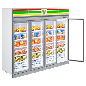 MUXUE 4 puertas puerta de vidrio nevera grande congelador comercial supermercado refrigerador pantalla congelador