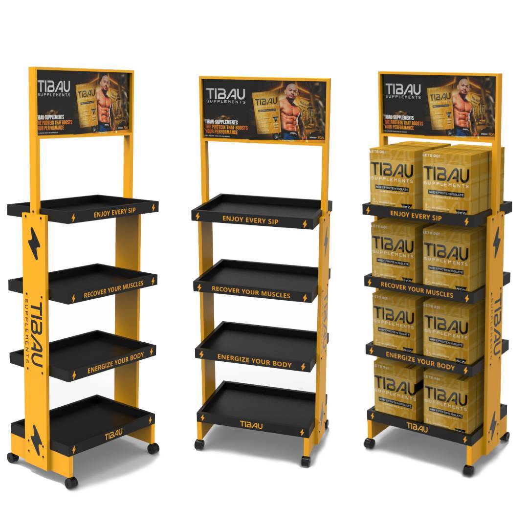 Custom Multi – Tier Wooden Supplements Display Rack for Gym & Fitness Retail Stores — view 4