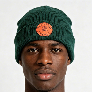 Custom 100% Merino Wool Knit Beanie Hat with Leather Patch, Ribbed Cuffed <strong>Winter</strong> Warm Skull <strong>Cap</strong> for Men &amp; Women - Product Image 4