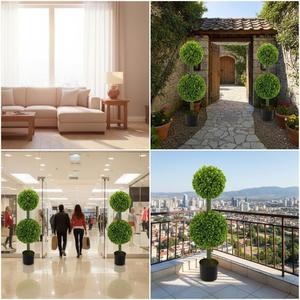 Produit phare transfrontalier : Boule de gazon artificielle en buis à feuilles de Milan, double vert, persistante toute l'année, pour jardin intérieur - Product Image 3