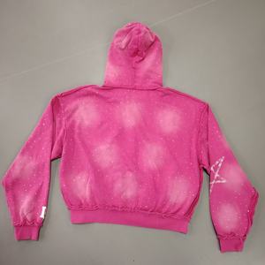 Sweat à capuche zippé surdimensionné et court, 500 g/m², délavé au soleil, effet délavé à l'acide, broderie vintage, strass, fabriqué sur mesure - Product Image 2