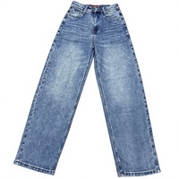 Jean droit taille haute pour femme, style coréen simple, délavé clair, mignon, tissé, décontracté, pour le quotidien et les trajets, style rétro, été