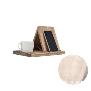 Wooden Triangular <b>Bookend</b> With Coaster Solid Wood Reading Stand Desk Organizer For Books And Phone Burnt Color - Product Image 1