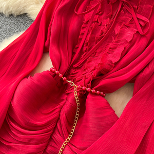 <span class=keywords><strong>Abiti</strong></span> da Donna Nuovi <span class=keywords><strong>con</strong></span> Pizzo in Vita, Maniche a Lanterna, Orlo a <span class=keywords><strong>Balze</strong></span>, Vestito Lungo Elegante per Signore - Product Image 6