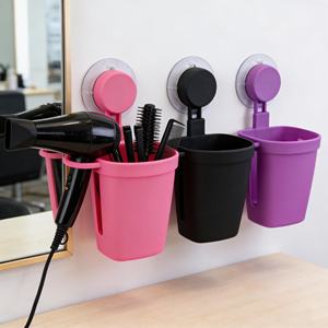 Support de séchoir à cheveux rectangulaire en silicone écologique isolant thermiquement, panier de rangement pour outils de coiffure avec ventouse - Product Image 1