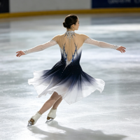 Robe de patinage artistique bleu-noir dégradé avec strass étincelants et maille à manches longues pour enfants et adultes – Idéale pour la compétition et les spectacles