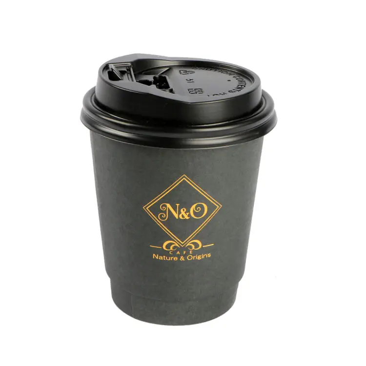 8oz black double wall paper coffee cup hot stamping with lid coffee cup