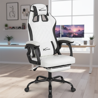 Chaise de jeu pour ordinateur, moderne, luxueuse, réglable, en cuir PU, pivotante, avec cadre en acier blanc, confortable et économique
