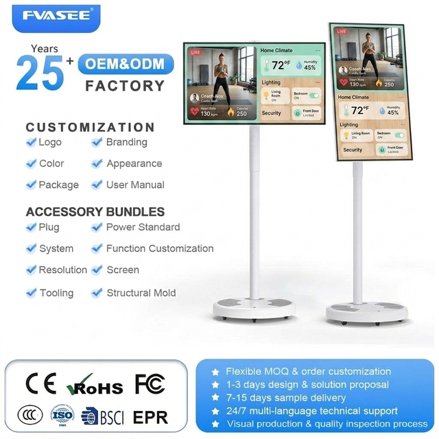 New 32Inch Mobile Smart TV for Livestreaming Built in Battery 120Hz Wireless Tablet PC Floor Stand