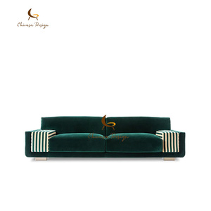 Conjunto Curvo de Terciopelo Azul Moderno y Lujoso, Ajustable y Modular para el Hogar, Hecho de Tela de Cuero OEM y Madera - Product Image 2