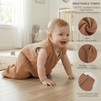 Sac de couchage pour bébé de haute qualité avec fermeture éclair bidirectionnelle, vêtements pour bébé, GOTS 100% coton biologique, crêpe, sans manches, sac de couchage pour bébé
