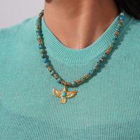 Nouvelle conception bleu Turquoise perles en vrac collier en acier inoxydable aigle pendentif collier en pierre naturelle