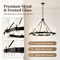 Lustre moderne noir en forme de roue de chariot, 12 lumières, hauteur réglable, suspension LED, abat-jour en verre dépoli cylindrique, en métal pour plafond