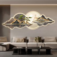 Peinture Murale de Style Designer en Porcelaine de Cristal avec LED, Conception Artistique de Montagne, Décoration Murale pour Hall