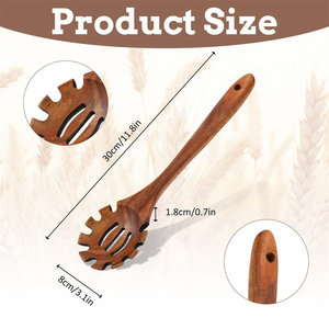 Kitchen Utensils Factory Cooking Long Hand <strong>Pasta</strong> Serving Spoon Acacia Wooden <strong>Pasta</strong> Fork - Product Image 5