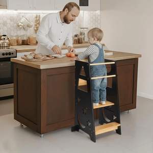 Taburete de Cocina de Madera 4 en 1 Moderno, Juguete Educativo Plegable con Altura Ajustable para Niños, para Dormitorio o Apartamento - Product Image 3
