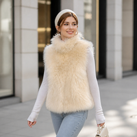 Gilet sans manches à capuche en fausse fourrure structurée 3D pour femme, style fourrure de renard, vêtement d'extérieur écologique pour l'automne