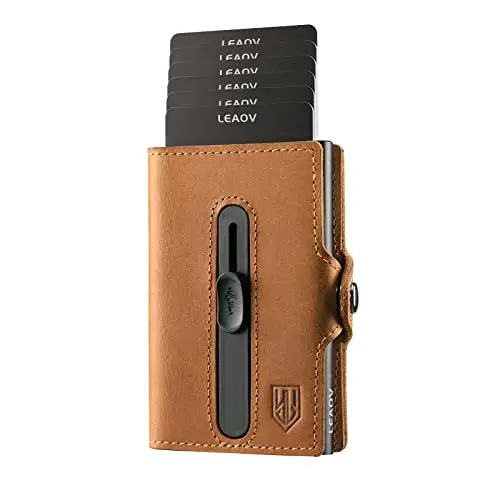 Tarjetero minimalista automático para hombre, billetera de Metal delgada con bloqueo RFID, bolsillo con etiqueta de aire